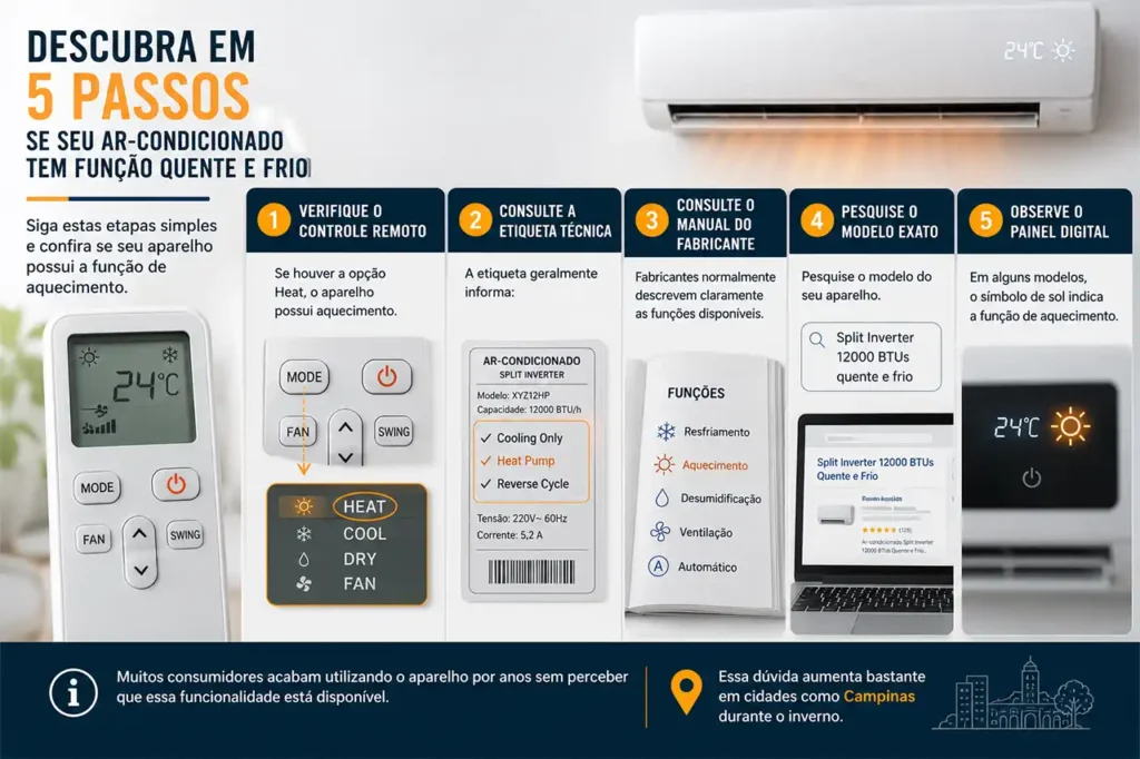 como saber se meu ar condicionado tem funcao quente e frio
